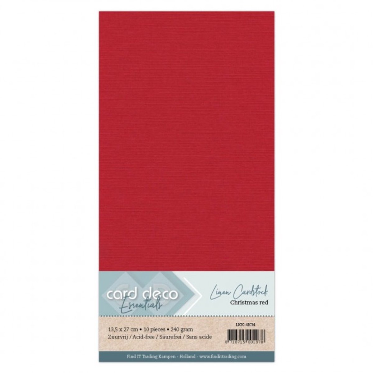 50 vel Kerstrood Vierkant Linnenkarton 240 grams - 135 x 270mm - Gevouwen voor dubbele vierkante kaarten 13,5 x 13,5 cm - Gratis verzonden