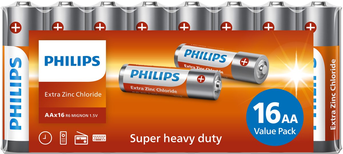 Philips Longlife Batterijen - AA - 16 stuks