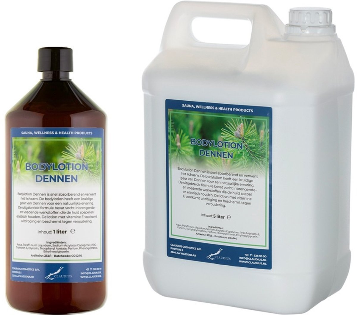 Bodylotion Dennen 1 Liter - hervulbaar + Jerrycan 5 liter navulling