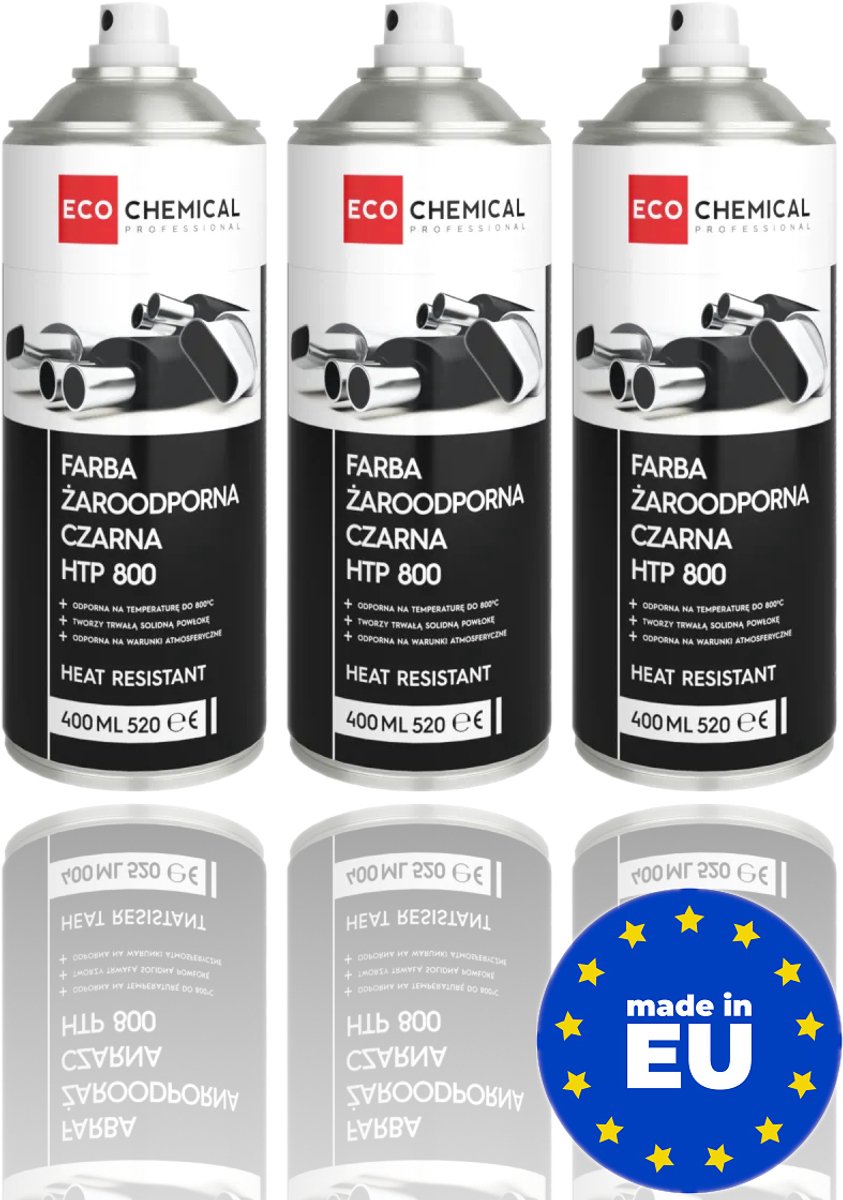 ECO CHEMICAL Hittebestendige Verf Spray Set - Zwart RAL 9005 - 800°C Bestendig - Open Haard & BBQ - 3x 400ml