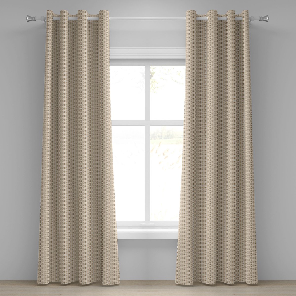 New Bed Zandkleur Golvende Lijnen Verticale Swirl Ringgordijn, Decoratieve 2-Delige Raambekleding voor Slaapkamer Woonkamer, 280 cm x 260 cm
