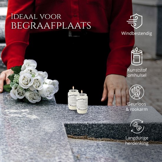 Herdenkingskaarsen in Glas – Set van 3 Witte Grafkaarsen