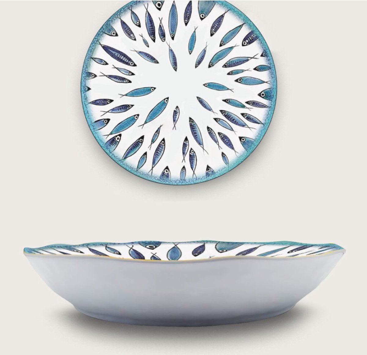Arca Fish collection - Melamine salade/serveerschaal Ø40xH7.5cm – licht in gewicht – makkelijk stapelbaar – voor binnen en buiten
