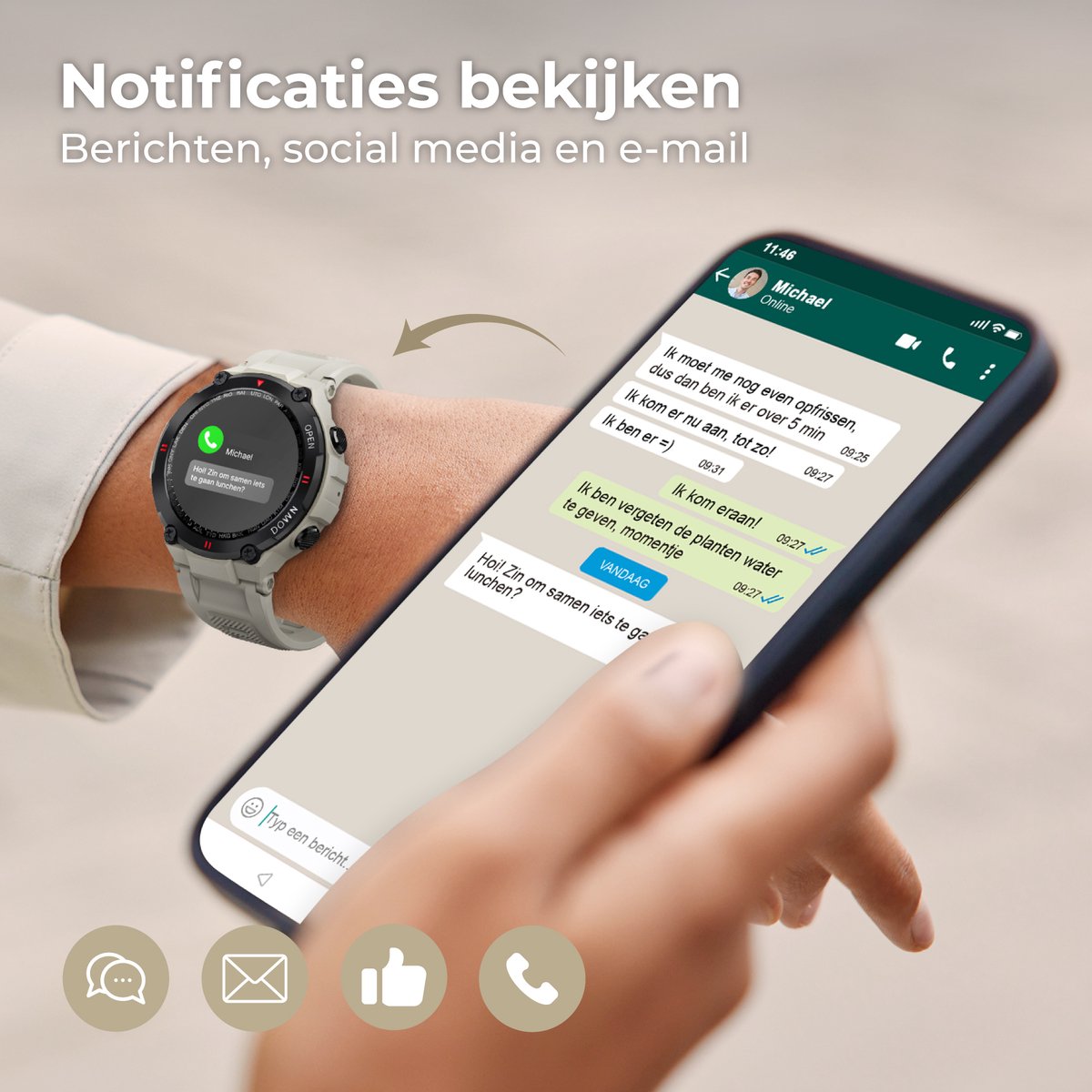 Afbeelding 3 van Nuvance Outdoor Smartwatch 45mm Grijs IP67 Waterdicht