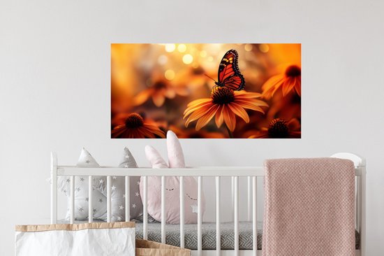 Muurstickers - Sticker Folie - Vlinder - Bloemen - Oranje - 80x40 cm - Plakfolie - Muurstickers Kinderkamer - Zelfklevend Behang - Zelfklevend behangpapier - Stickerfolie