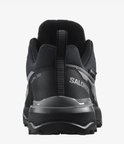 Achterkant zwarte Salomon X Ultra 360 GTX wandelschoen met reflecterende details en "SALOMON" logo.