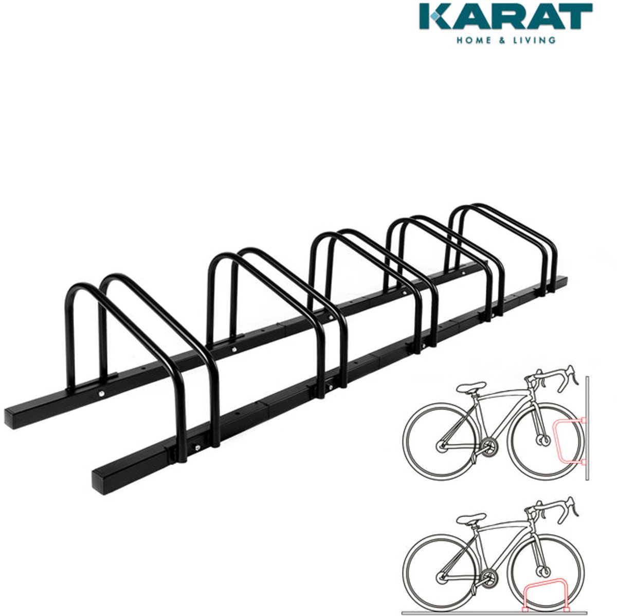 FLOORDIREKT Fietsenrek Linus - Voor Vloer- of Wandmontage - Verschillende Maten - Zwart - Voor 5 Fietsen