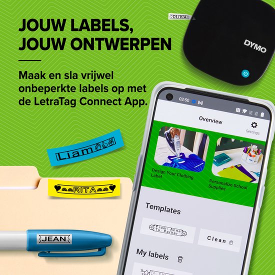 DYMO LetraTag 200B labelprinter met bluetooth | Compacte labelmaker | Verbinding via draadloze bluetoothtechnologie met iOS en Android | Inclusief 1 witte LetraTag tape
