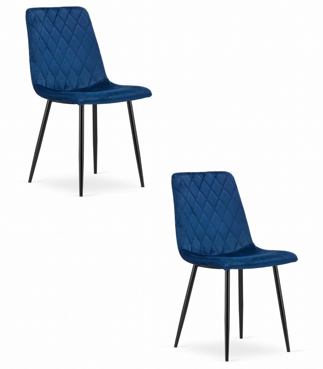 LEOBERT Set van 2 Eetkamerstoelen TURIN Donkerblauw – Velvet Bekleding, Modern, Ergonomisch Design, Zwarte Metalen Poten, Max. 120 kg