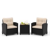Bol.com COSTWAY 3-delige rotan tuinmeubelset 2 persoons balkonmeubels 2 stoelen en tafel balkonset terrasmeubels tuingarnituurlo... aanbieding