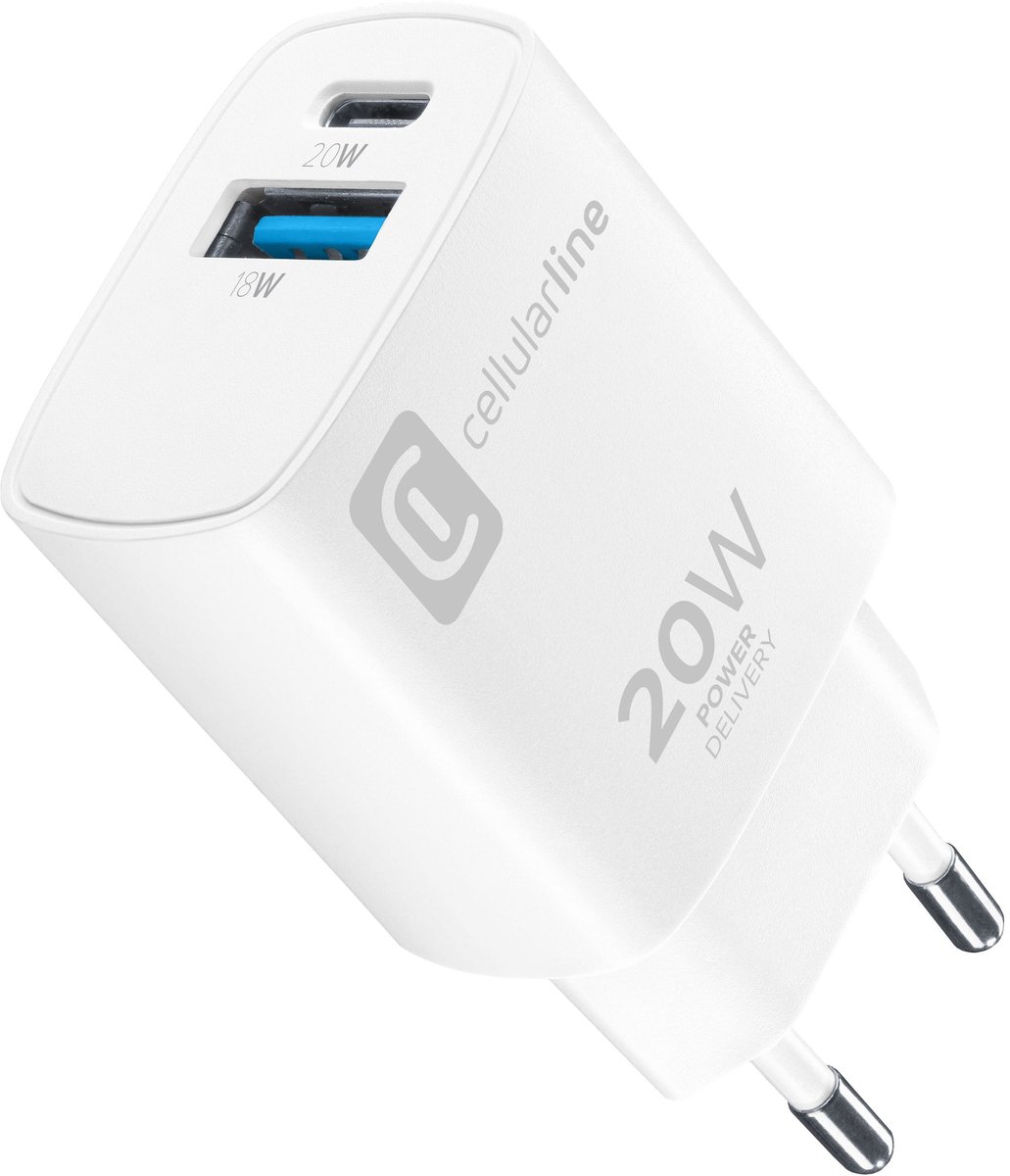 Cellularline ACHIPH2USBPD20SMLW oplader voor mobiele apparatuur Smartphone, Universeel Wit AC Binnen