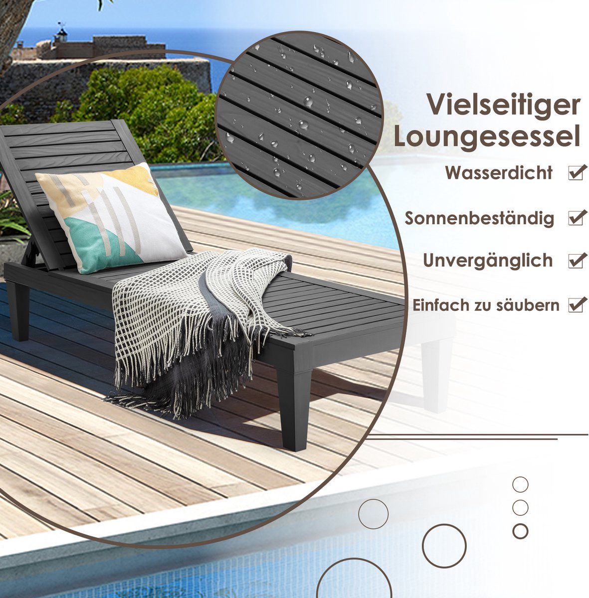 COSTWAY Zonneligstoel, kunststof, weerbestendig, tuinligstoel met COSTWAY Zonneligstoel, kunststof, weerbestendig, tuinligstoel met