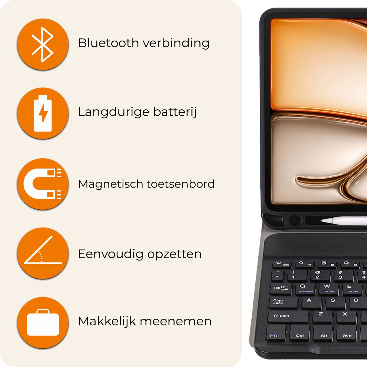 Hoesje - Geschikt voor Apple iPad Air 2025/2026 (M3/M4) - 11 inch - Keyboard Book Cover - Toetsenbord Case - Hoes - Donkerblauw — cadeau in Telefoon & Tablet - foto 3