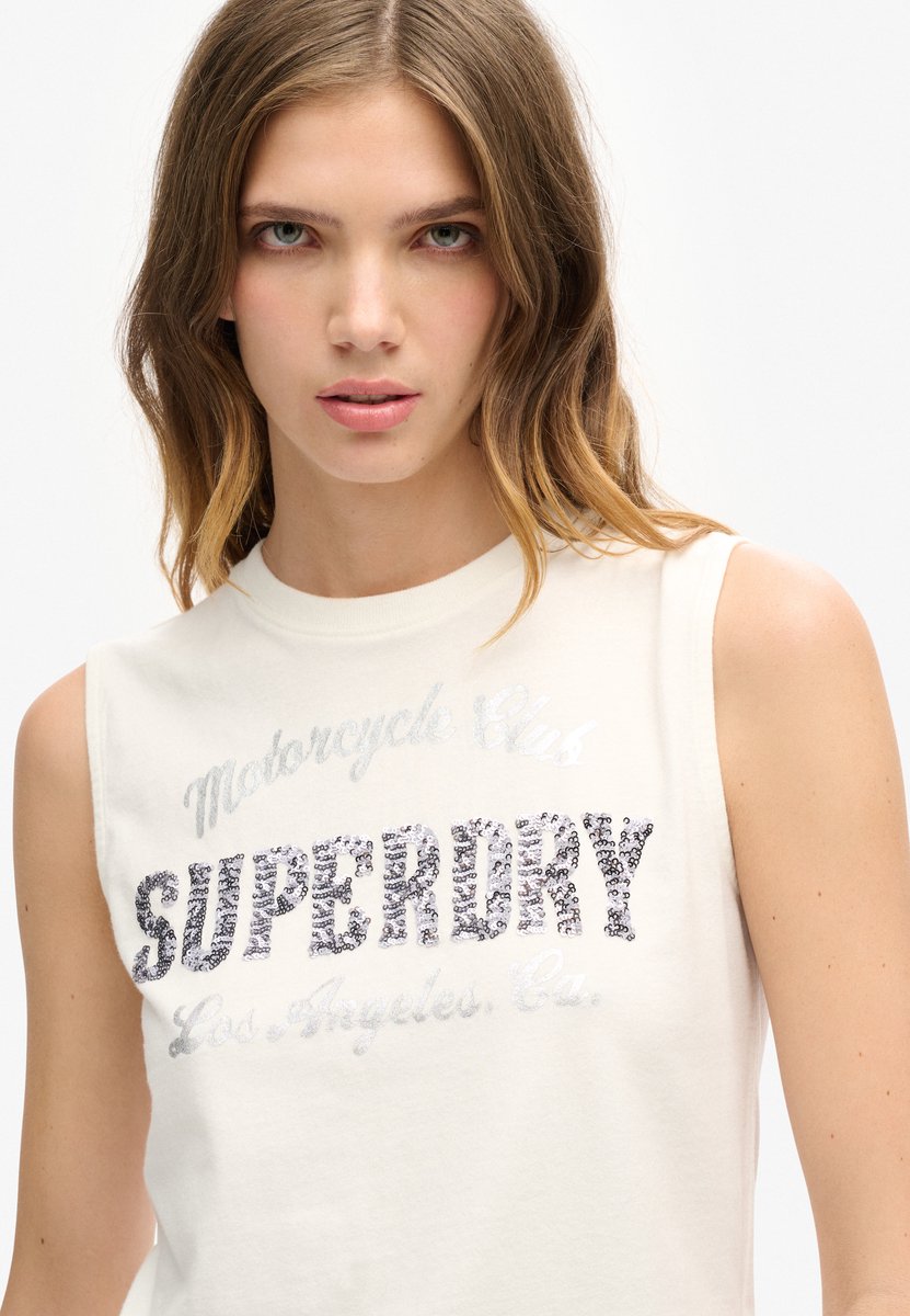 Superdry Embellish Archive Fitted Mouwloos T-shirt XL Vrouw Creme