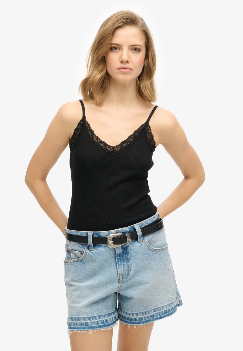 Superdry Essential camitopje met kanten boord Dames Vesten Zwart