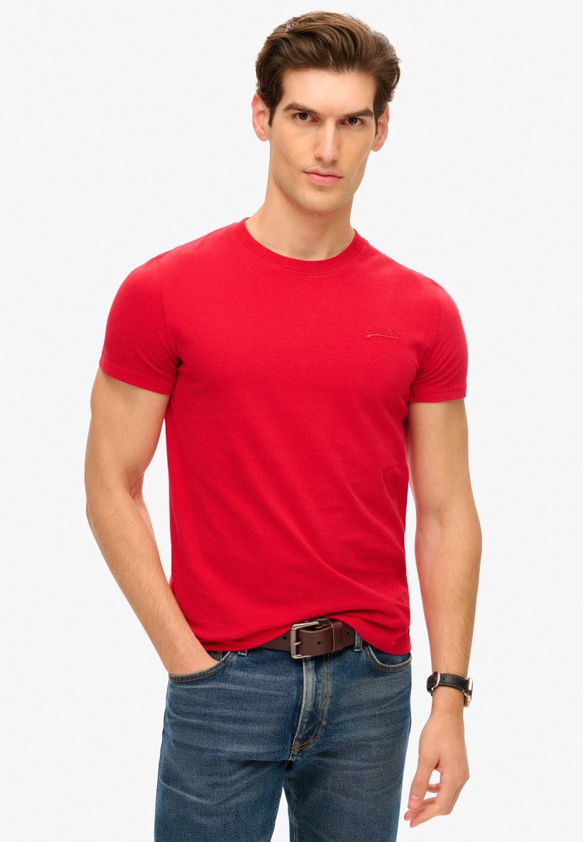 Superdry Essential T-shirt van biologisch katoen met logo Heren T-shirts Rood