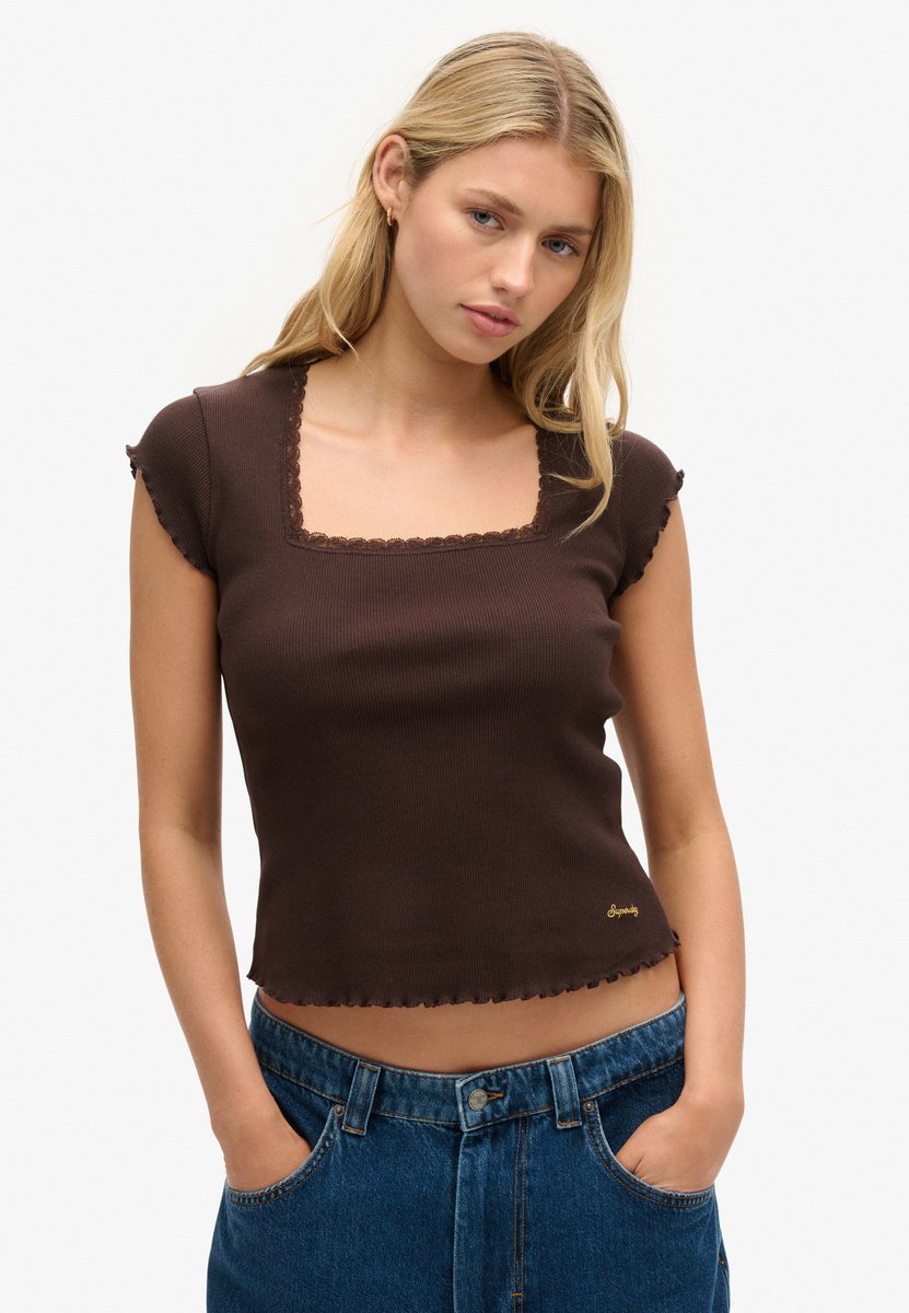 Superdry Athletic Essentials top met vierkante hals Dames T-shirts Bruin