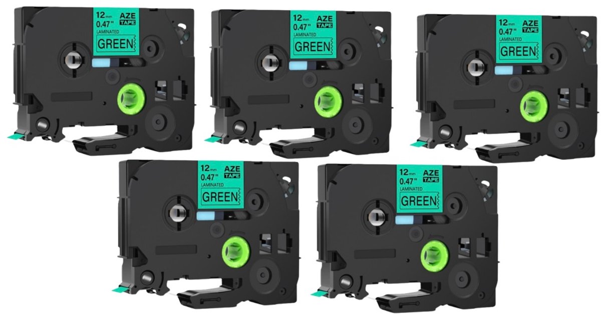 Label Tape Geschikt voor Brother TZe-741 | 18 mm x 8 m | Zwart op Groen - 5 stuks - Geschikt voor: 1280 1280CB 1280DT 1280VP 1290 1290DT 1290VP 2400 2400E 2420PC 2430PC 2430PC (black) 2450 2450CC 2450DX 2500PC 2730VP 3600 530 540 550 7100VP 7500VP