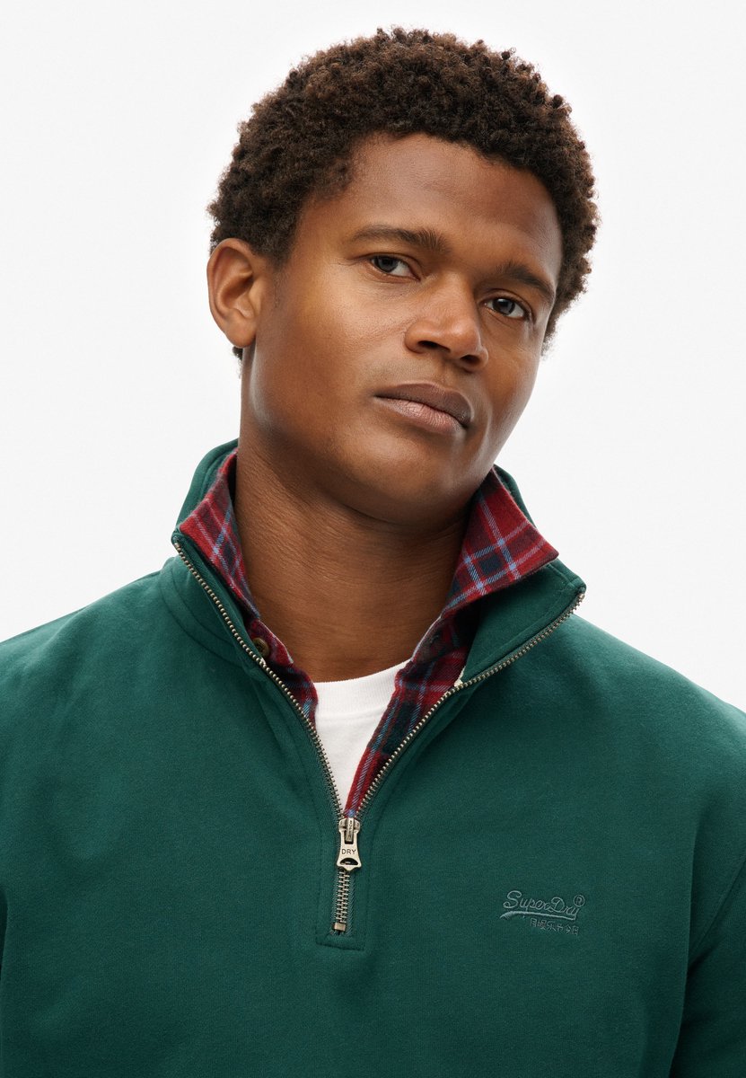 Superdry Essential sweatshirt met logo en halve rits Heren Truien Groen