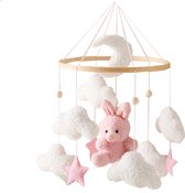 Mobile musical en peluche S&E – Support pour berceau de Bébé avec hochet et mélodie pour dormir | Apaisant et doux - Lapin rose