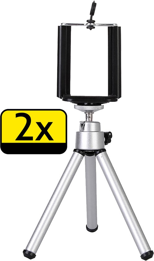 Mini Statief Smartphone Tripod Telefoon Houder - Zilver - 2 Stuks