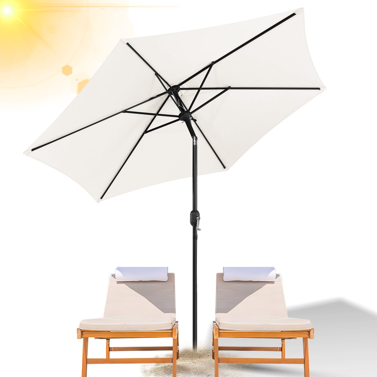 Bol.com Stokparasols - Strandparasols - Balkonparasols - Parasol - 270cm - Kantelbaar - Waterdicht - UV-bescherming - Beige - Ka... aanbieding