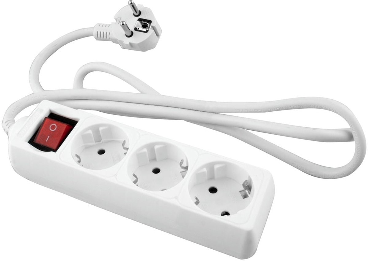 TAFELCONTACTDOOS MET SCHAKELAAR - 3 - VDG - TOT 3680 WATT - WIT - STEKKERDOOS 1.5 METER - STERK ABS KUNSTSTOF