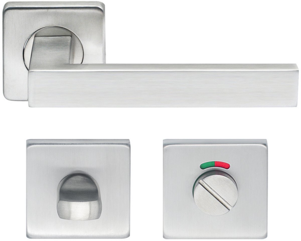 Deurklink Op Vierkant Rozet met Badkamer/WC-Slot - Zilver - Deurkruk - Deurbeslag Set - Incl. Bevestigingsmateriaal - Terugslagveer