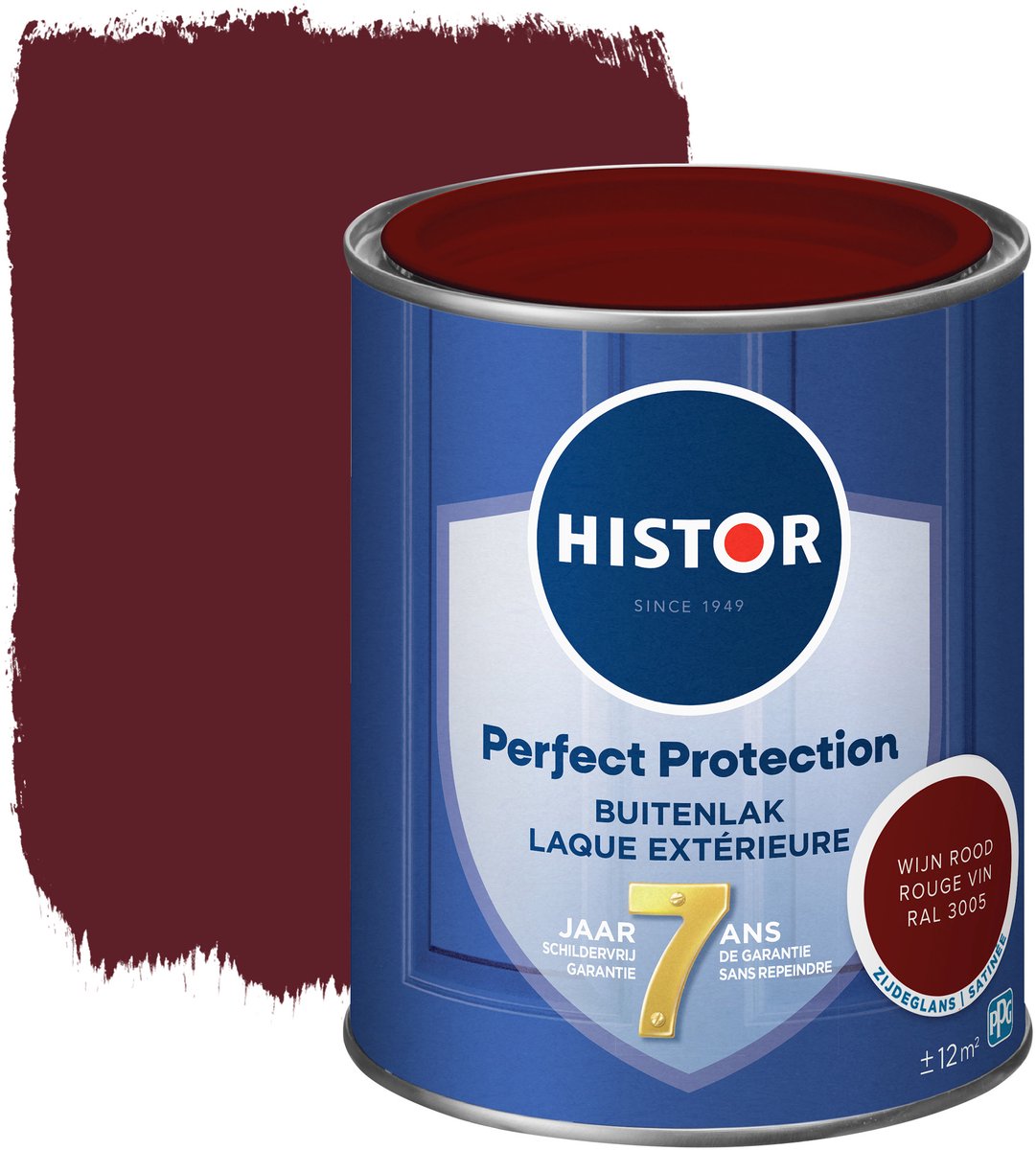 Histor Perfect Protection Buitenlak - Houtlak - Houtverf voor Buiten - Zijdeglans Verf voor Hout - Buitenverf - Wijn Rood RAL 3005 - 0.75 L