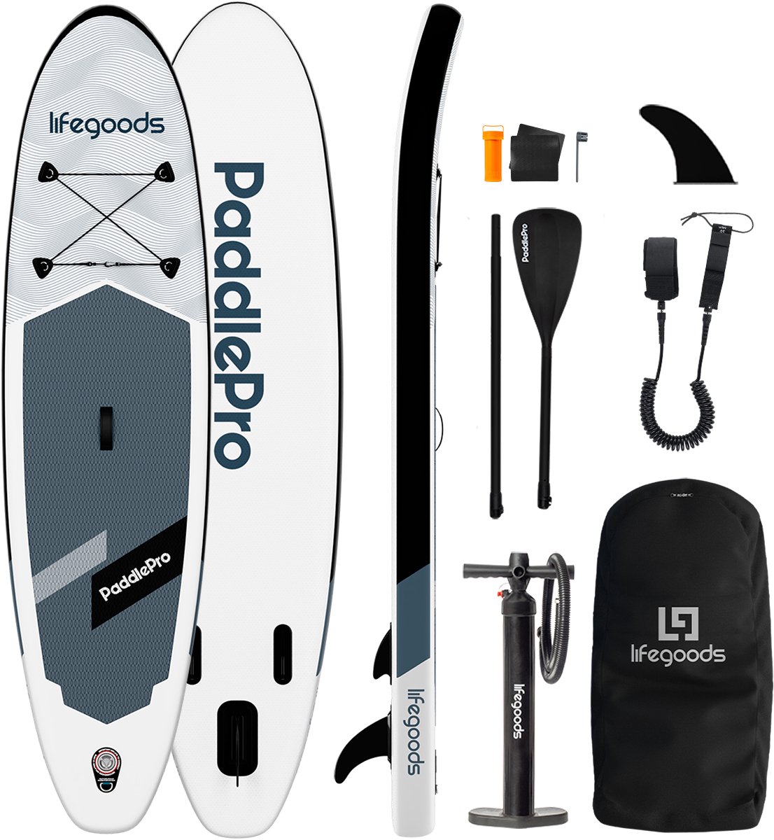 LifeGoods SUP Board Allround Compact - 100 KG Draagkracht - 300 x 76 cm - Opblaasbaar - Compleet SUP pakket - Wit/Zwart