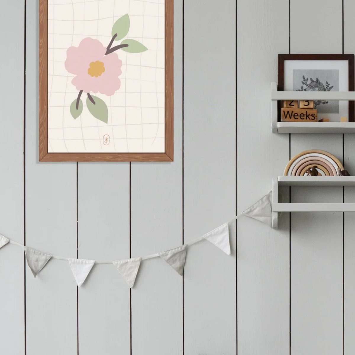 Kinderkamer poster met abstracte bloem - Organic Bloom | Babykamer | kinderkamer decoratie | Poster met Retro bloem | Wanddecoratie | 30x40 cm