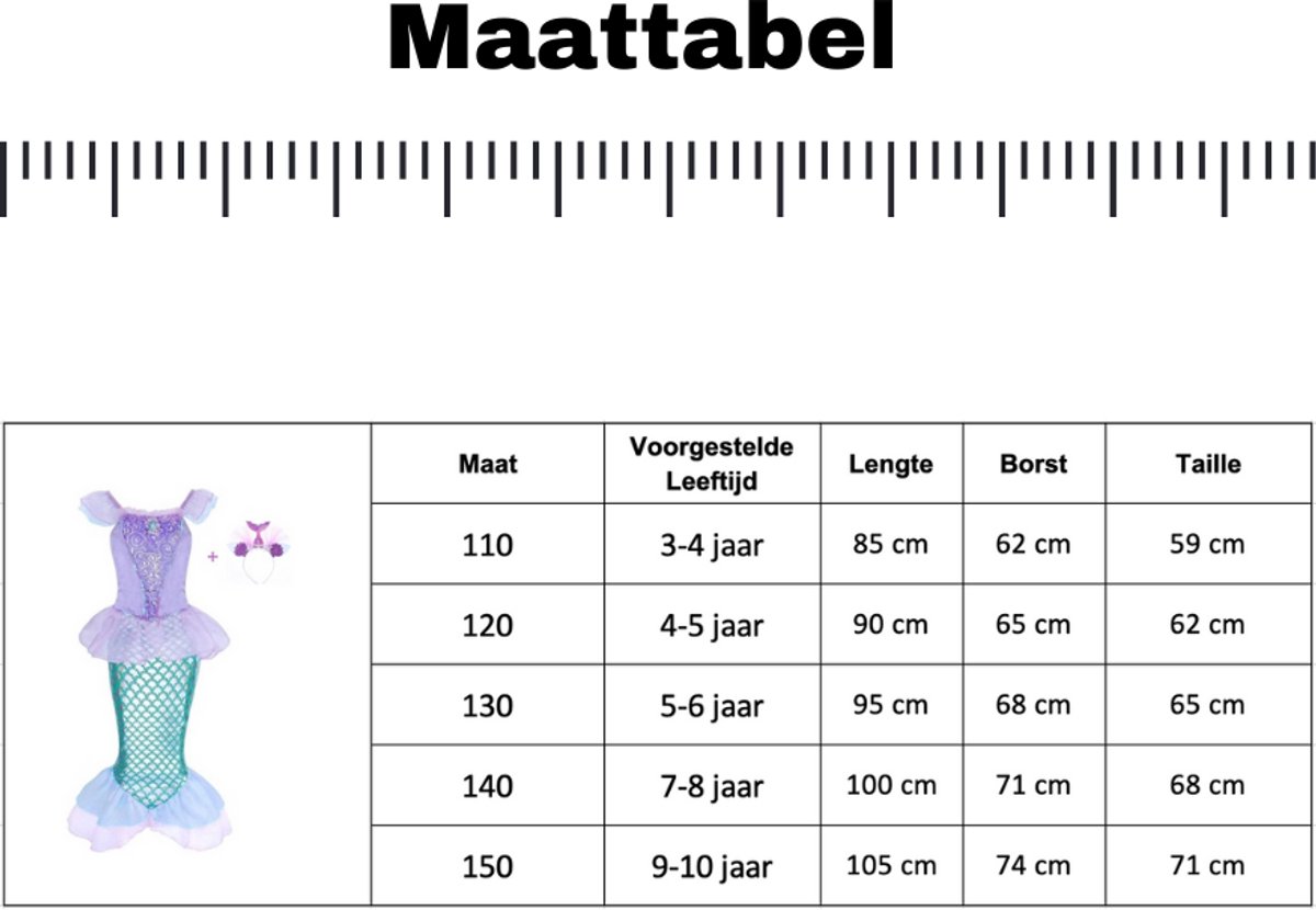 Joya Kids® Zeemeermin Verkleedjurk | Prinsessenjurk | Mermaid Verkleedkleding | Maat 140-146 (140) | Jurk + Mermaid Kroontje | Cadeau meisje Sinterklaas — afbeelding 4