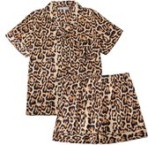 Emilie collection - pyjamaset - panterprint - satijn - dames shortama - pyjama kort - maat XL