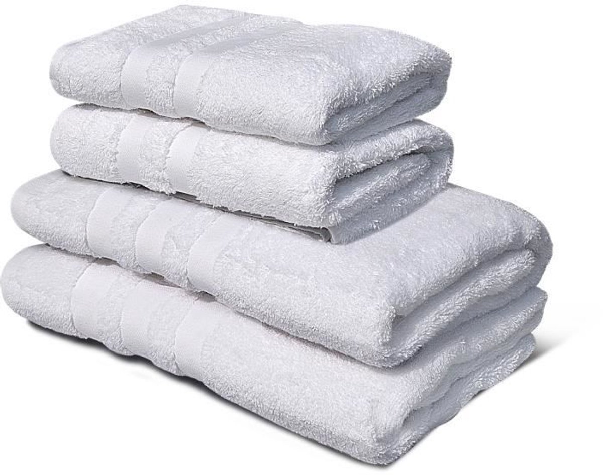 LOVELY HOME Set van 2 handdoeken + 2 douchebladen 100% katoen - 50x100 cm / 70x140 cm - Wit