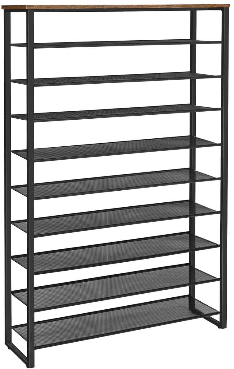 TRANKIELO® - Stijlvol Schoenenrek met 10 Niveaus - Ruimtebesparend, Metalen Schoenenopslag - Geschikt voor 40-50 Paar - Design Vintage Bruin-Zwart