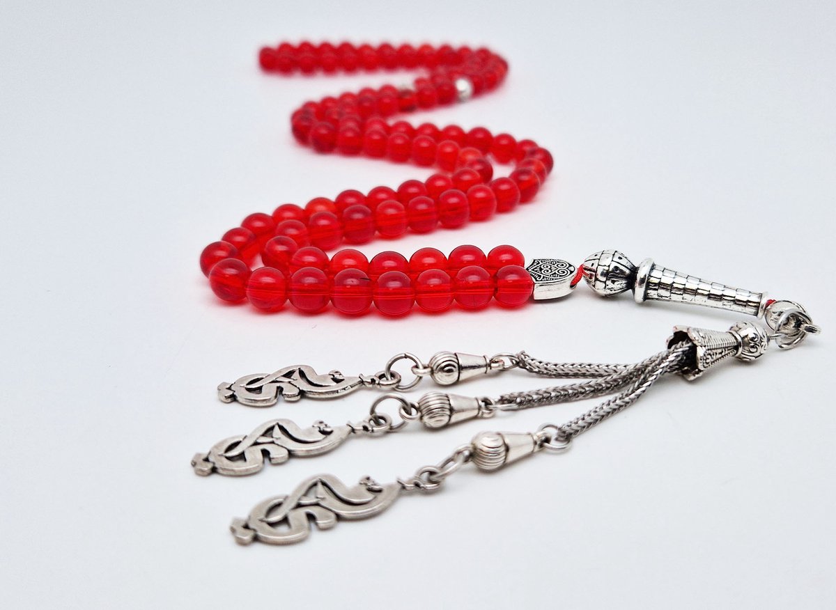 Handgemaakte tesbih "Tasbih" natuursteen "Rode kwarts" - Aantal kralen 99 - Diameter kralen 8MM - met metaal tassel "Moeder" - Een mooi cadeau-idee