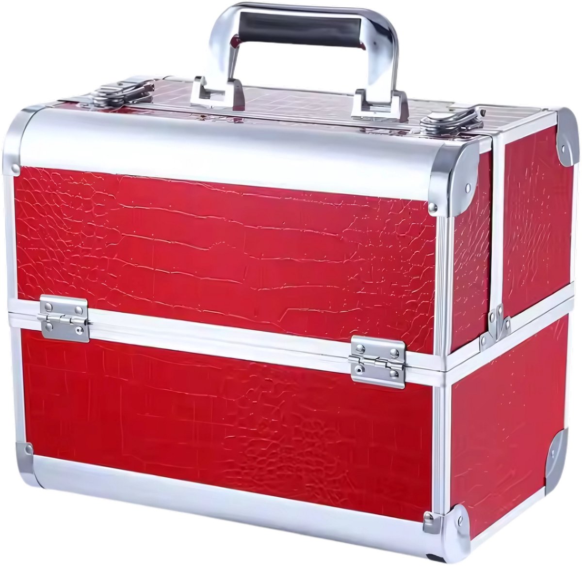Guardian Beauty Nagel Beautycase - Aluminium - Cosmetica Organizer met Slot - 4 Laags Uitschuifbare Lades - Rood - Kapper, Make-up, en Tattoo Artiest