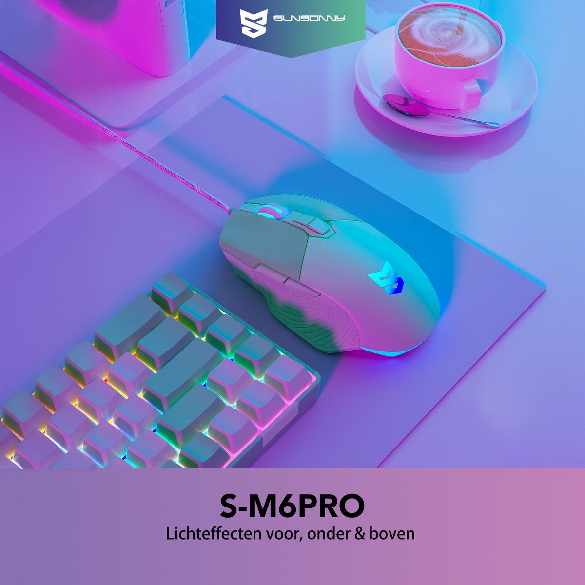 Sunsonny S-M6PRO Gaming Muis - 7200 DPI, Programmeerbaar