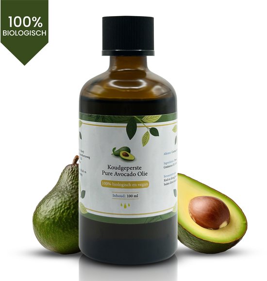 Avocado Olie 100% Puur - 100ml in Duurzame, Glazen Fles - Vegan, Biologisch & Koudgeperst - Littekenvervager - Poriën Verkleinen - SPF Factor 15 - Avocado Oil werkt als Gezichtsolie, Haarolie, Huidolie, Nagel Olie & Collageen Serum - Uit Turkije