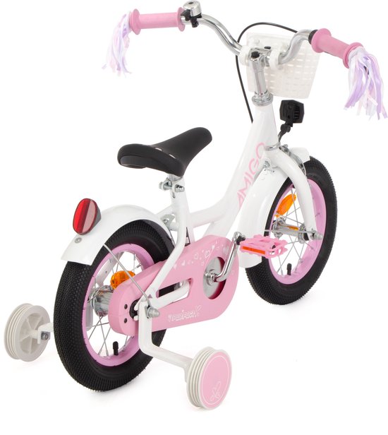 AMIGO Perfect Meisjesfiets - Kinderfiets voor Meisjes - 12 Inch 21 cm - Terugtraprem - Wit/Roze van AMIGO — afbeelding 5