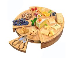 Villux Tapasplank - Borrelplank - Serveerplank - Kaasplank - Hapjesplank - Inclusief Kaasmesjes - Taspasplank Bamboe - Borrelplank Rond - Inclusief Ebook - ø 38 cm