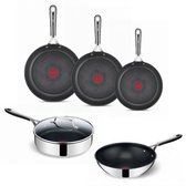 Tefal Jamie Oliver Kitchen Essentials Pannenset - Koekenpannen Ø20/24/28cm + Wokpan Ø28cm + Hapjespan Ø25cm - RVS - Inductie