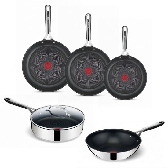 Tefal Jamie Oliver Kitchen Essentials Pan Set - Poêles à frire Ø20/24/28cm + Poêle Wok Ø28cm + Sauteuse Ø25cm - Inox - Induction