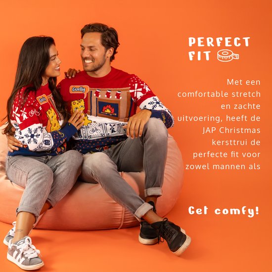 JAP Christmas Around the World Kersttrui voor kinderen (maat 134/140) - 100% Gerecycled - Kriebelt niet - Kerstcadeau - Foute Kersttrui jongens en meisjes (9/10 jaar) - Nederland - Rood/Wit/Blauw
