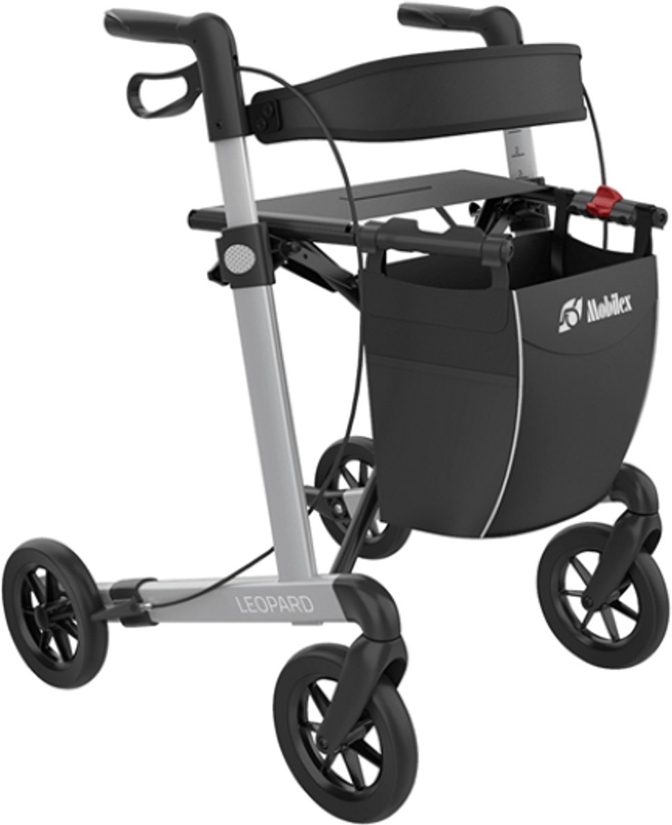 Goedkoopste Mobilex Leopard (Server) lichtgewicht rollator (Zilver) Comfort banden 62 cm Tweezijdig geremd (standaard
