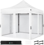 VONROC Easy-Up Partytent - 3x3 m - Premium easy-up Partytent - Set incl. Muggennet zijwanden - Modulair Ontwerp – Opvouwbaar – Waterdicht – Stalen Frame - 50+ UV Bescherming - Incl. Opbergtas - Wit