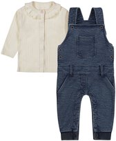 Dirkje - Basic Collection - COTON BIO - Salopette Blauw - Chemisier Blanc Cassé à boutons - Taille 86