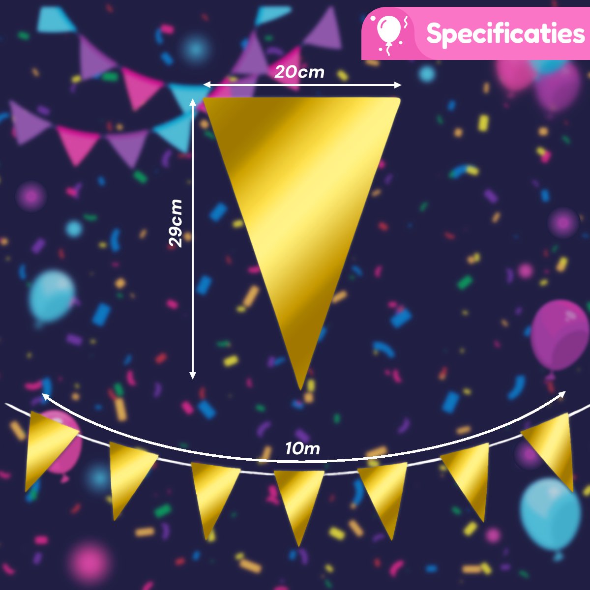 Q2P - Slingers - Verjaardag - Versiering - Gouden - Vlaggenlijn - Feestartikelen - Feest - Decoratie - Slinger - Goud — afbeelding 3
