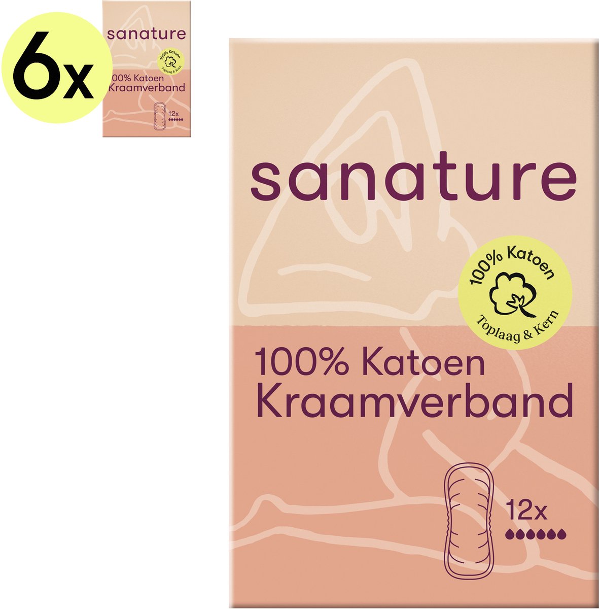 Sanature 100% Katoenen Kraamverband - 6 x 12 stuks - Natuurlijk & voor de gevoelige huid