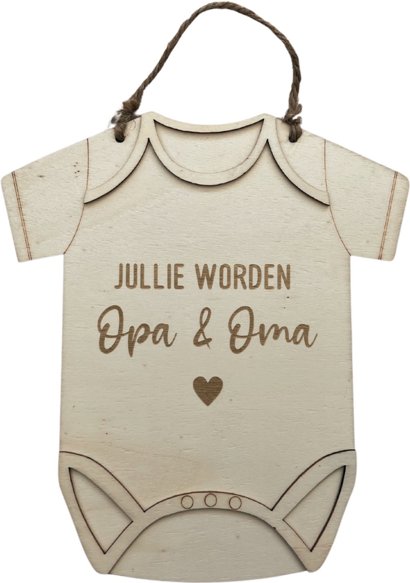 Houten Romper 'Jullie Worden Opa en Oma' – Perfect voor een Verrassende Zwangerschapsaankondiging